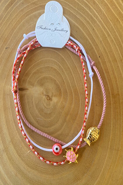 3-Piece Evil Eye Bead Turtle Gold Fish Anklet
