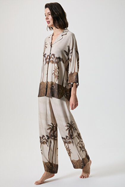 Palmiye Patterned Oversized Shirt and Pants Set