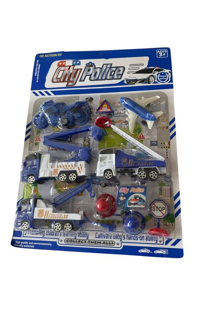 Set jucării interactive Poliție pentru copii, vehicule poliție, motocicletă, avion și accesorii