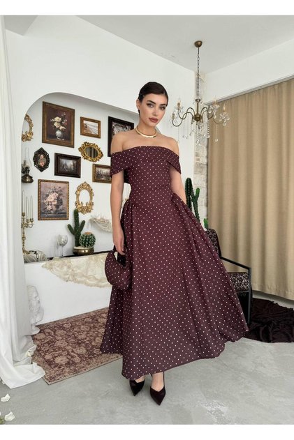 Strapless Brown Polka Dot Piece Dress