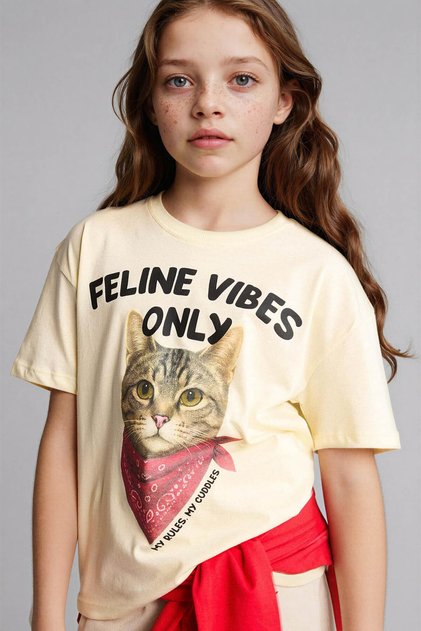 100% Cotton Oversized Animal Pattern T-Shirt for Girls G1767A826Sm