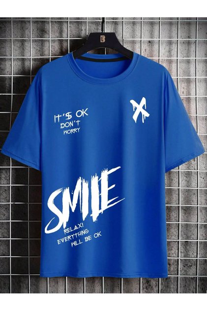 Women Men Smile Lettering Printed Oversized Unisex T-Shirt – Comfortable Streetwear Casual Tee Shirt