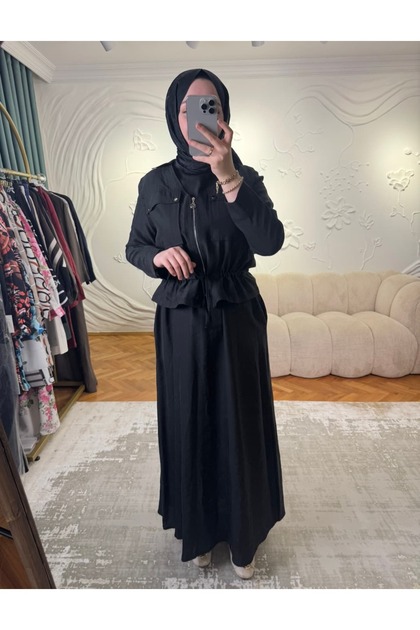 Black Dress with Patterned Back Jacket