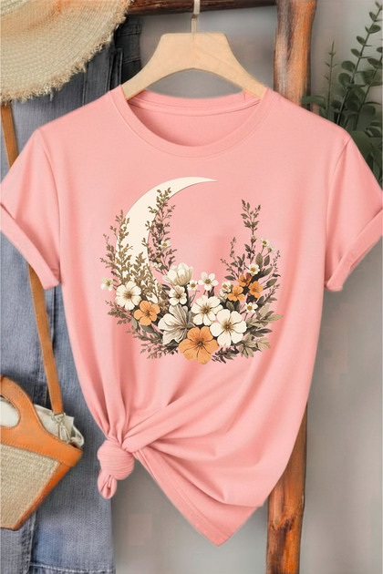Moon And Flower Printed Women's Cotton T-shirt