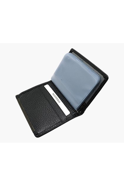 Unisex Faux Leather Wallet Card Holder with Transparent Card Holder Compartment - Black