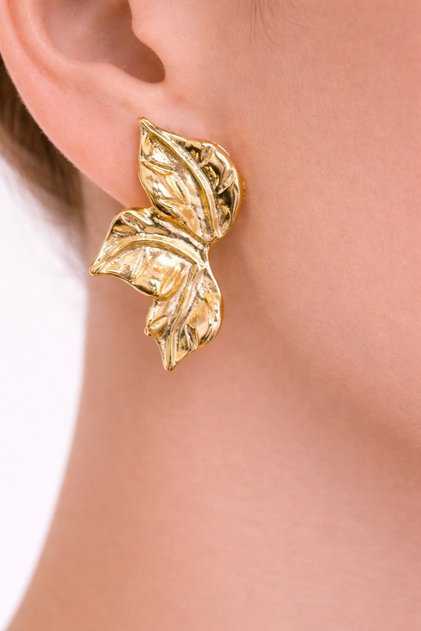 Willow Gold Colorful Three-Leaf Half Caesar Crown Figured Stylish Design Gold Earrings
