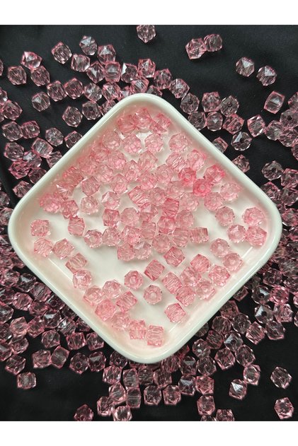 50 Adet Pembe Şeffaf Boncuk 10 mm | Parlak Akrilik Plastik Takı, Bileklik ve Kolye Yapım Boncuğu