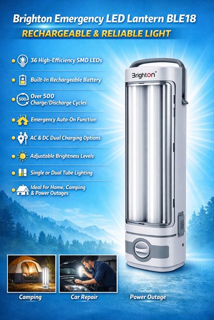 Brighton Emergency LED Lantern Rechargeable Light for Camping, Home, Outdoor & Power Outage Use