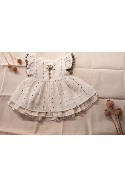 Little Emu Ponpon Muslin Dress