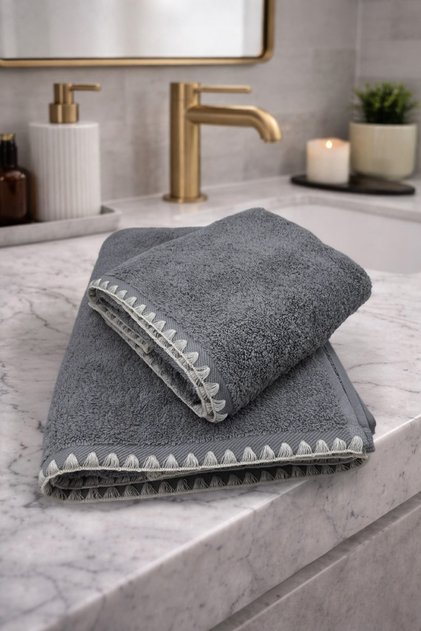 Cream Oyster Stitched 100% P Cotton Y Soft-Textured High Water Absorbent 2-Piece Bath Towel Set | 50X90-70X130