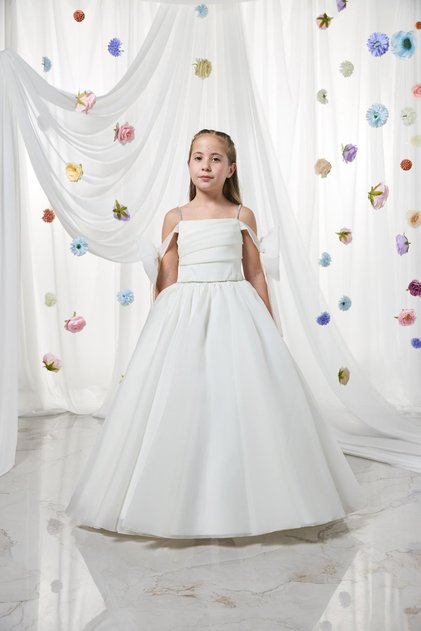 Mojo Girl's 2-11 Years Old Bowknot Sleeve Detail Evening Dress with Tassel White