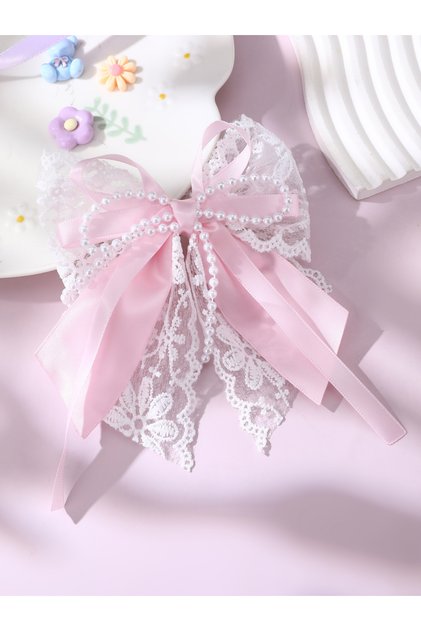 Pink Lace and Pearl Hair Clip