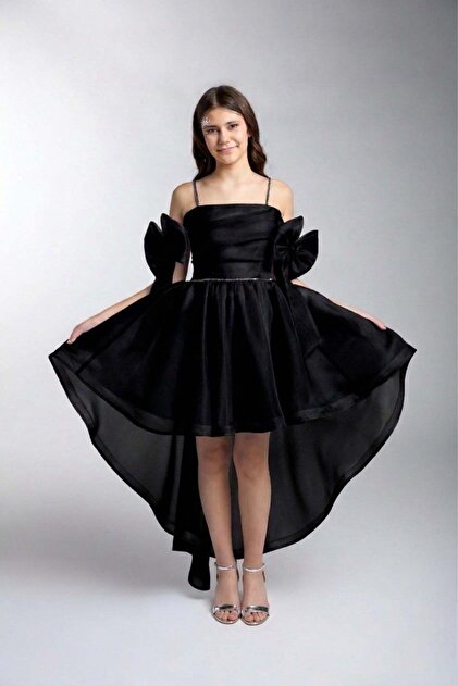 Kanilla Mojo Girl's 10-15 Years Old Short Front Long Back Evening Dress Black- Trendyol Kanilla Mojo Girl's 10-15 Years Old Short Front Long Back Evening Dress Black- Trendyol
