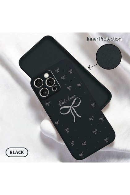 iPhone 15 Pro Max Compatible Plain Striped Bow Patterned Liquid Silicone Case, Soft, Stylish and Convenient