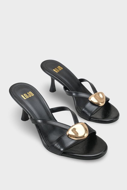 Women's Gold Buckled Daily Heels Slipper Dorsley Black