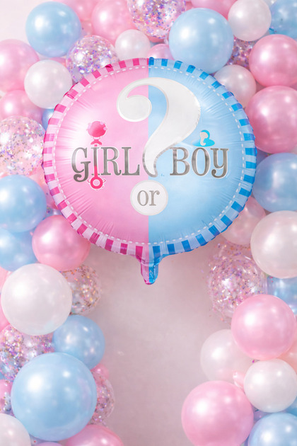 Light Pink Pink White Metallic Balloon Gender Reveal Party Is It a Girl? Is He Male?