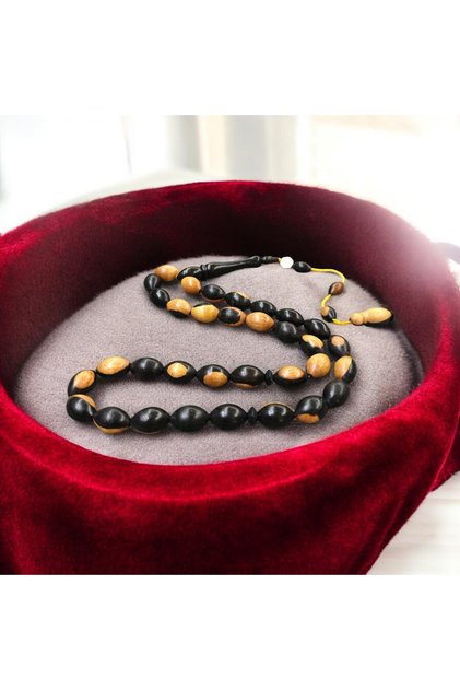 Natural Color Ebony Wood Barley Cut Master Signed Model Prayer Beads