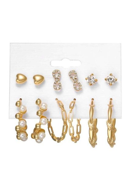 6 Pair Gold Color Earring Set for Women Pearl, Hoop & Stud