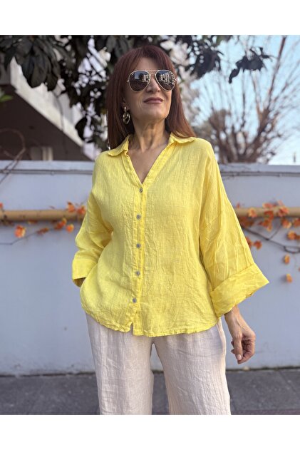 Back Number Piped Italian K Linen Shirt Yellow