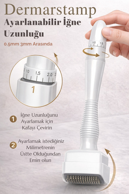 Dermotik Ayarlanabilir Dermastamp 0.25-3mm Titanyum Mikro İğneli