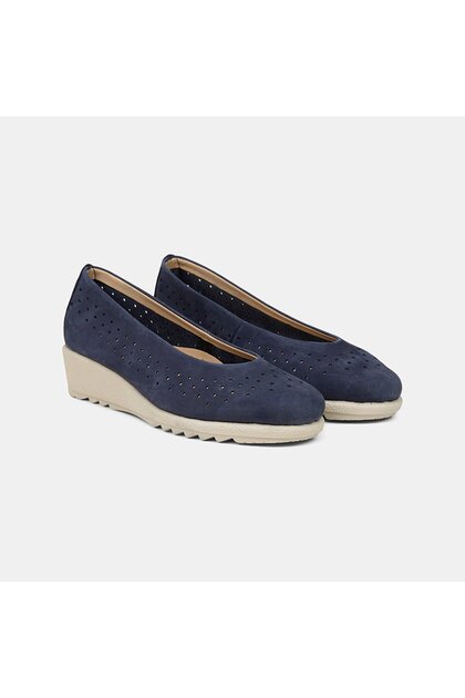 Women's Navy Blue Desacomfort Perforated Wedge Heel Pack Nubuck Leather Shoes
