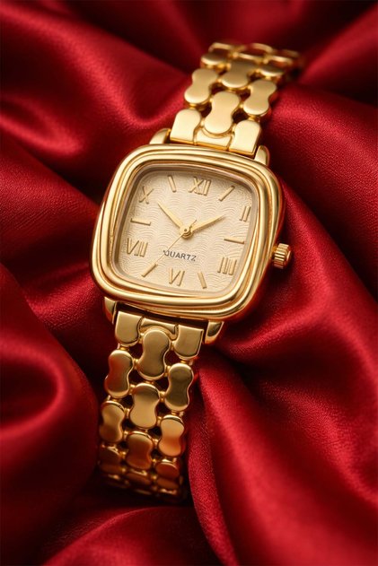 Women's Steel Watch Gold Color Gold Dial Vintage Luxury Edition Classic Elegant Stylish Women's Wristwatch