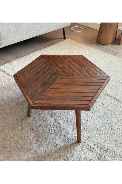 Altıgen Geometrik Yan Sehpa Orta sehpa ceviz renk 70 X 60 cm ofis salon çay kahve sehpası
