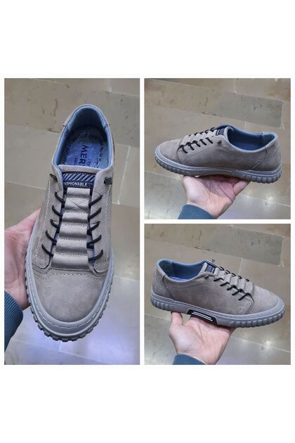 Men's Inside-Outside Genuine Leather Leather Opedi̇k Seasonal Comfortable Casual Black-Sand Beige Nubuck Shoes