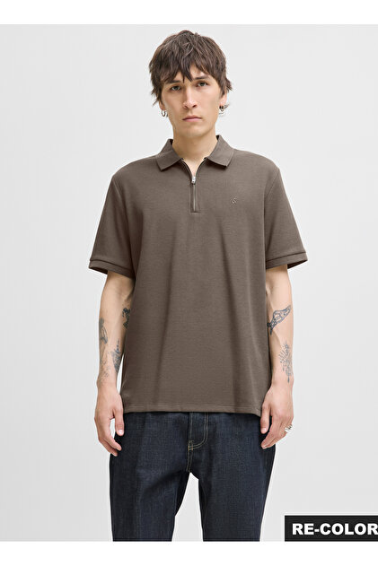 Jack & Jones Kahve Erkek Polo T-Shirt 12279177 JJEAUSTIN ZIP POLO