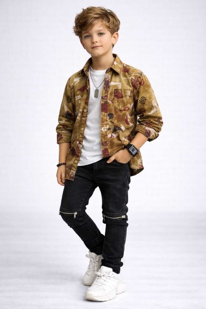 Boys’ Trendy Abstract Printed Casual Shirt