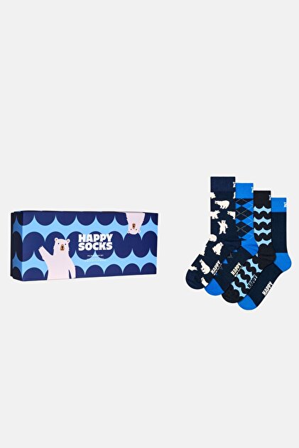 Multicolored Winter Patterned 4-Piece Cotton Piece Gift Sock Set