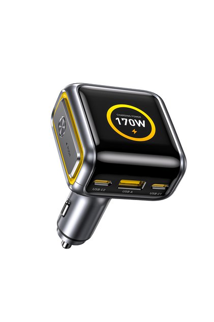 Superauto Araç İçi Şarjı, 3 Portlu Dijital Ekranlı , 170W Type-C ve USB-A Girişli, USB, Hızlı Ş
