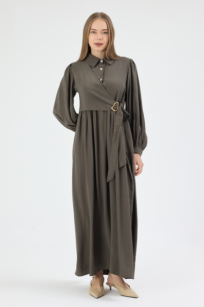 Double-Breasted Tie-Detail Dress - Khaki