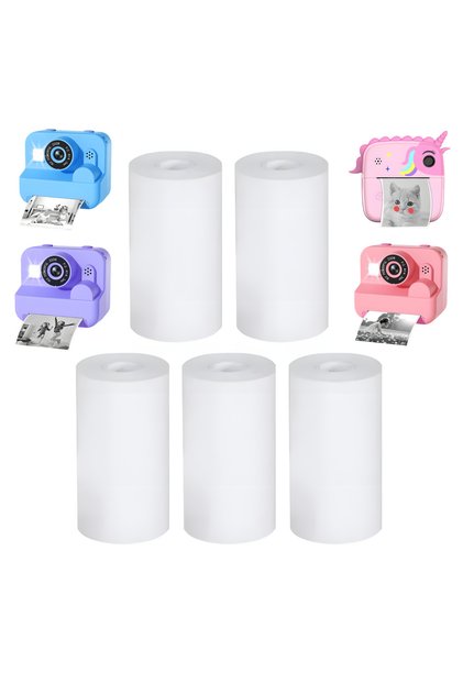 Set 5 Role Hartie Termica Premium 57x25 mm pentru Camera Foto Instant Copii, 4 m / Rola, Hartie Printare HD Fara Cerneala, Calitate Inalta, Compatibil Aparat Foto cu Imprimare Termica, Alb