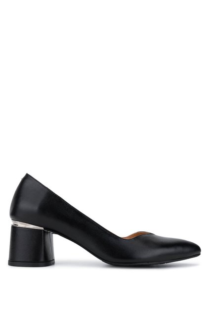 Women's Genuine Leather Black Heeled Shoes