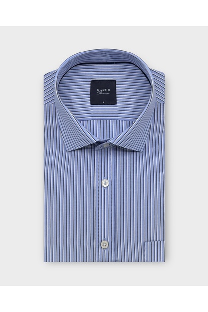 ERKEK REGULAR FIT UZUN KOLLU KLASİK YAKA ÇİZGİLİ AÇIK MAVİ GÖMLEK 3784MA