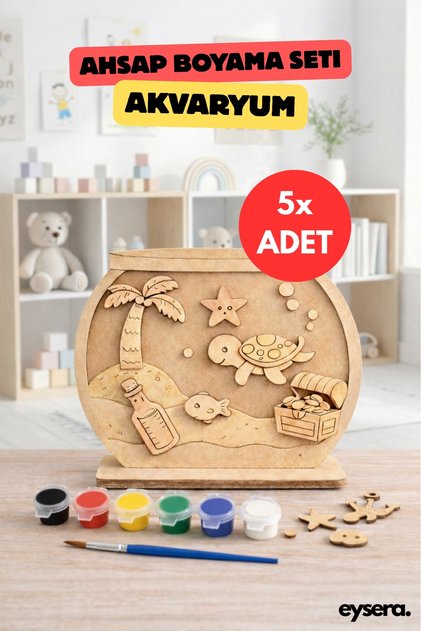 5' Li Ahşap Boyama Seti, 5 Adet Akvaryum Seti– Çocuk Aktivite & Montessori, Eğtici Set