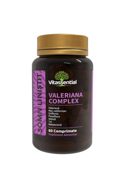 Valeriana Complex cu Melatonina, Passiflora, Griffonia , Mac Californian, Melisa si Tei - 60 tablete