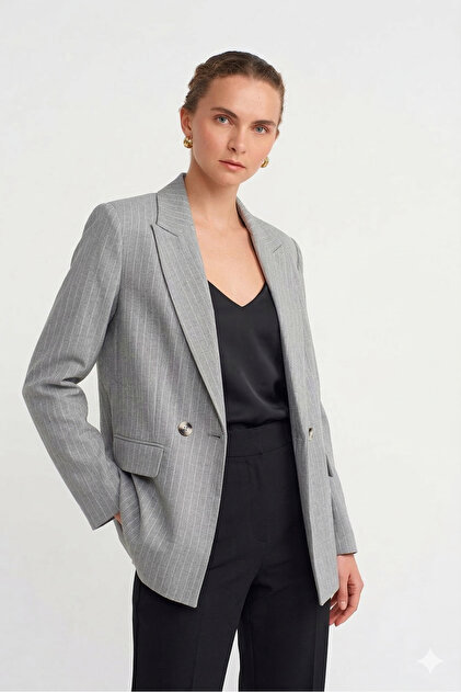 ジャケット・アウター DIRAIN fringe tailored jacket Dilvin 60767 Blazer Ceket-Çizgili Gri - Fiyatı, Yorumları