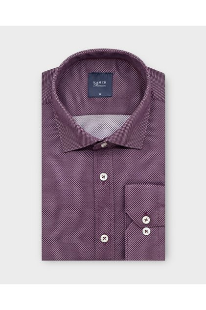 Men's Regular Fit Long Sleeve Classic Collar Dobby Burgundy Shirt 3850R