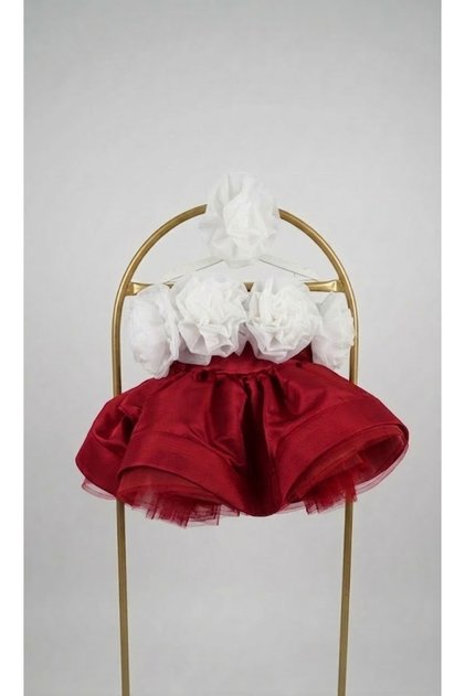 Rose Detailed Satin Princess Dress - Special Occasions, Wedding, Event, Birthday