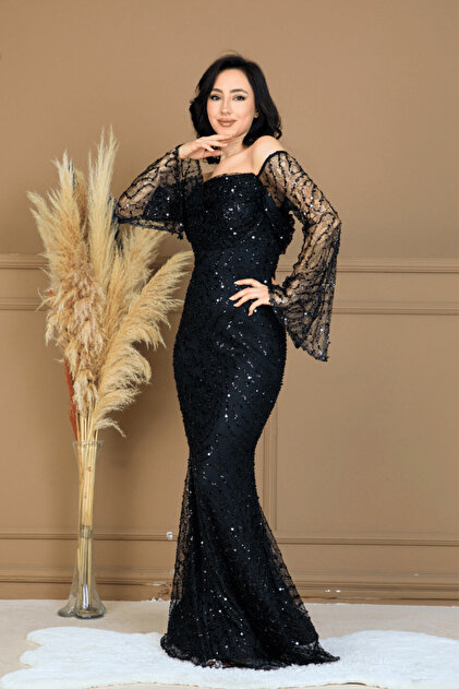 green emerald velvet dress Zapaka Women Black Long Formal Dress Mermaid Bateau Neck Evening Dress, Black / US6
