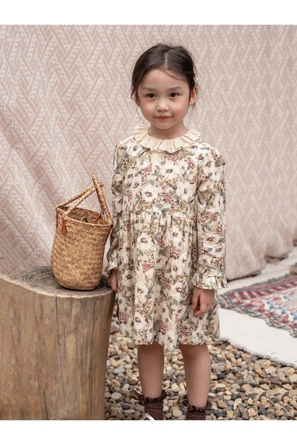 Girls Floral Print Long Sleeve Dress