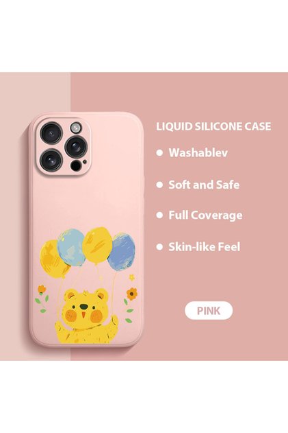 iPhone 16 Pro Max Compatible Balloon Bear Patterned , High Quality Silicone Phone Case