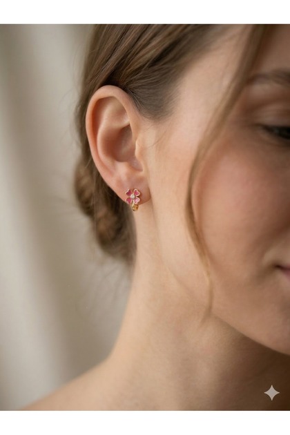 3S Pink Enamel Lucky Clover Earrings
