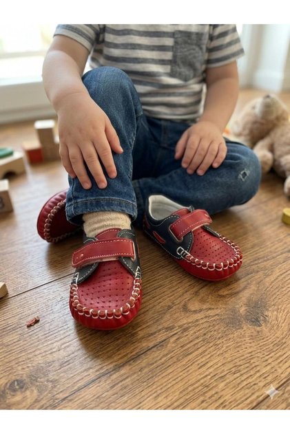 Red Leather Orthopedic Daily First Step Shoes