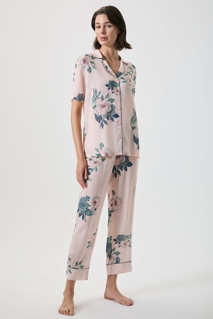 Floral Print Shirt Collar Pajama Set