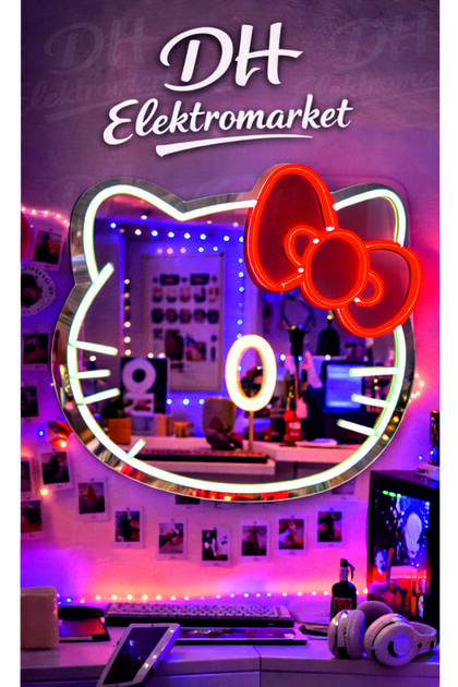 DHELEKTROMARKET Hello Kitty Neon LED Pleksi Ayna – Çocuk Odası