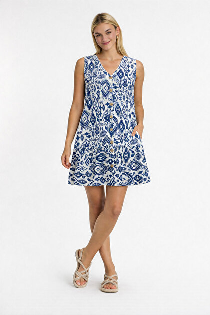 Women's Dress - Patterned Salda Dress with Ruffles - 3095