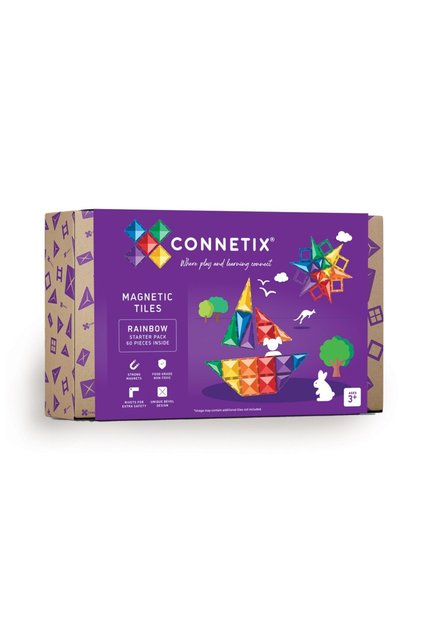 Set de construcție magnetic, Rainbow Starter Pack, Tiles, 60 piese, 3 ani+